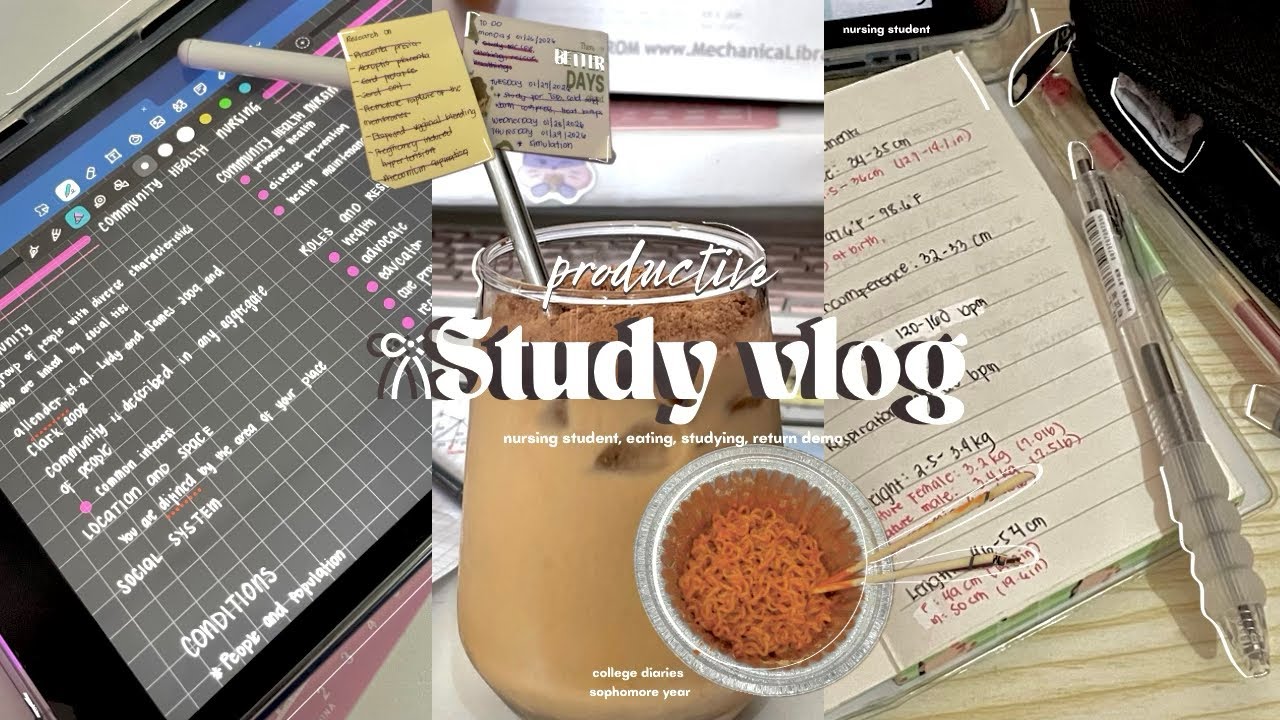 study vlog: nursing student, eating, studying, return demo