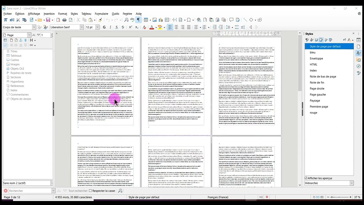 Numérotation des pages sur libre office, styles de page