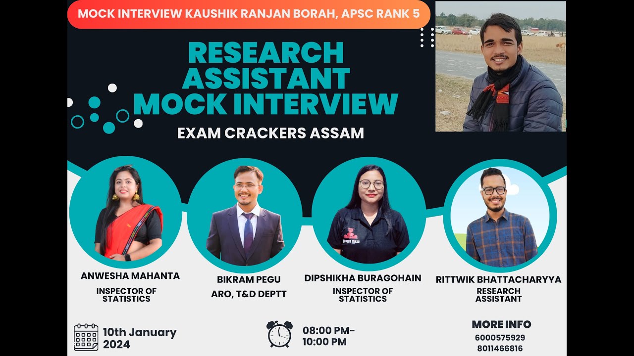 Kaushik Ranjan Borah RA  Mock Interview| Rank 5| APSC Research Assistant