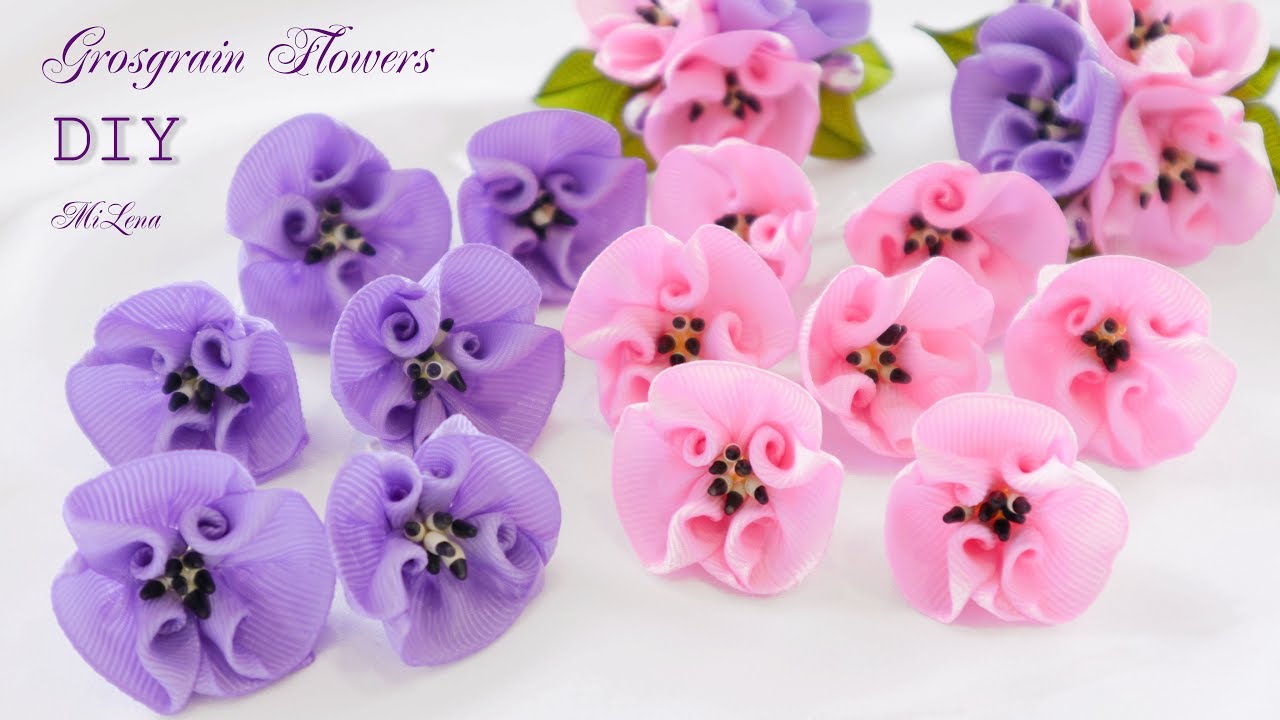 ЦВЕТЫ ИЗ РЕПСОВОЙ ЛЕНТЫ, МК / DIY Grosgrain Flowers