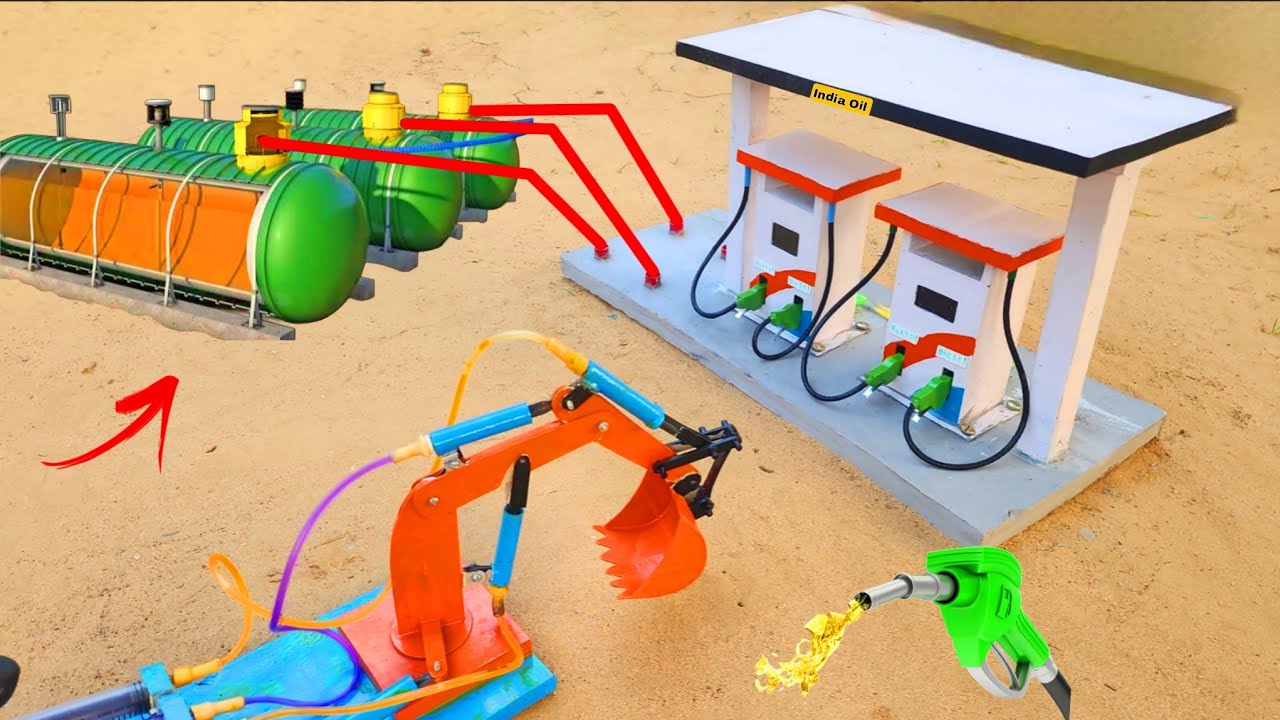DIY Mini Petrol Pump | Tractor Jcb Petrol Tank Construction | Science Project @Make_Toys 