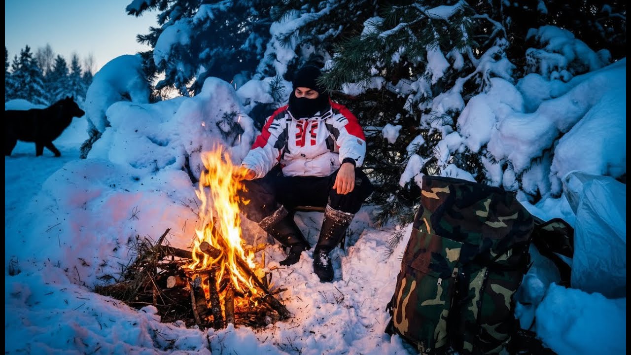 Alone in the Frozen Forest | Winter Survival Camp with Fire & Wild Nature