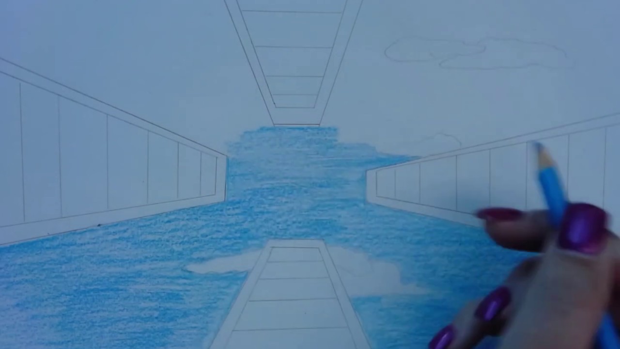 How to draw worms eye view using 1 point perspective