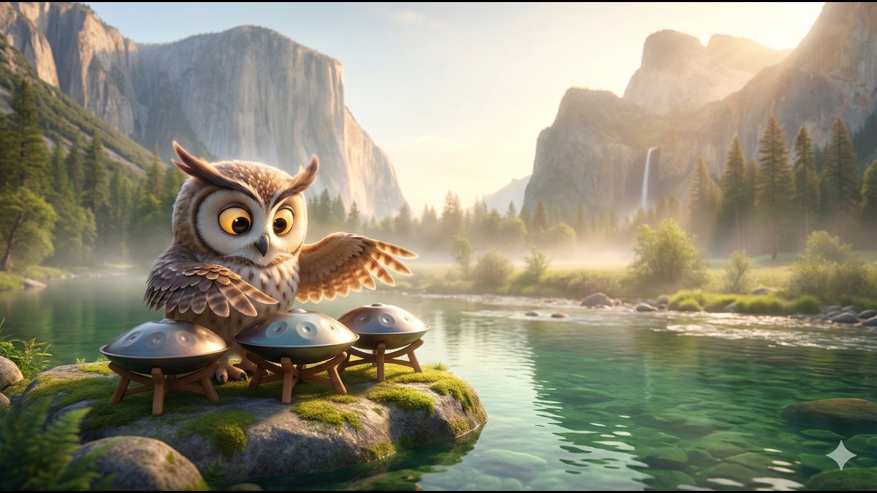 Peaceful Owl Playing Handpan 🦉 | Evening Calm