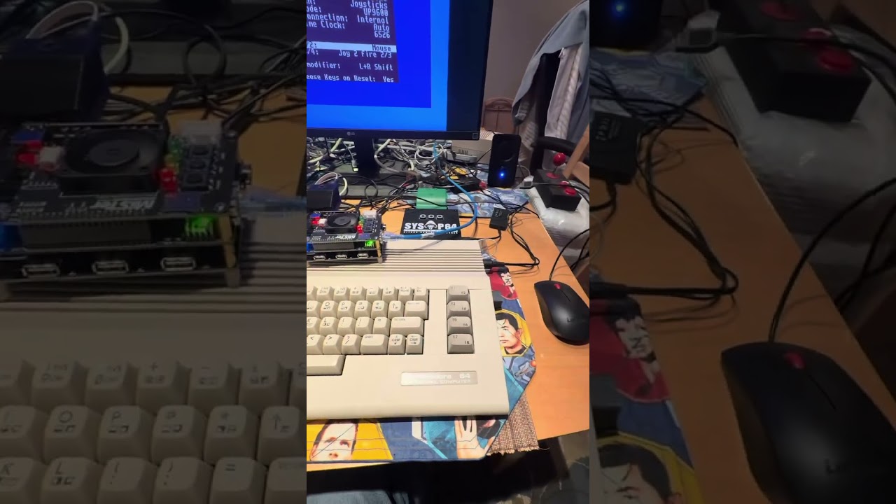 MiSTer FPGA running the C64 core running C64OS using the SNAC2IEC