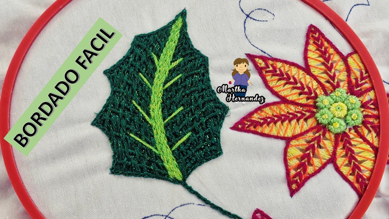 Bordado fantasía hoja  nochebuena hand embroidery