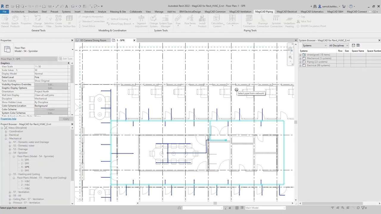 MagiCAD 2022 UR-2 for Revit | Adjust sprinkler pipe sizes directly in calculation report