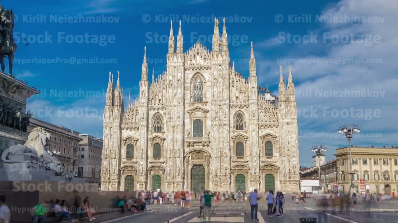 The famous Milan Cathedral timelapse hyperlapse and monument to Victor Emmanuel II on the Piazza del