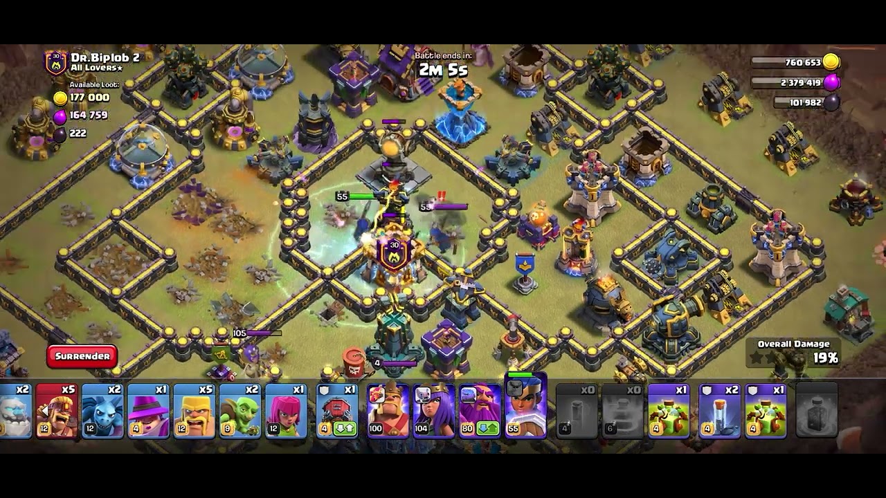 Clan War League Battle #2: Root Rider Attack Strategy