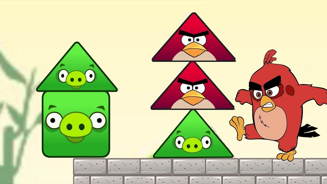 Angry Birds Pigs Out - TRIANGLE BIRDS HELP BIRDS TO KICK SQUARE PIGGIES FULL!