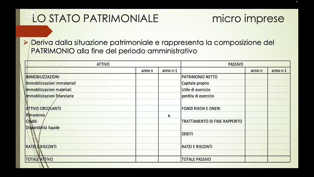 IL BILANCIO DI ESERCIZIO MICRO IMPRESE. LO STATO PATRIMONIALE