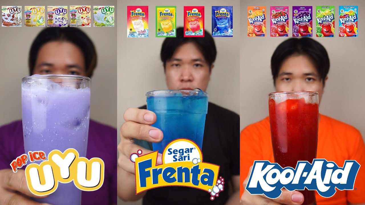 [KOMPILASI] MINUM BERBAGAI RASA MINUMAN SERBUK POP ICE UYU, FRENTA, DAN KOOL-AID