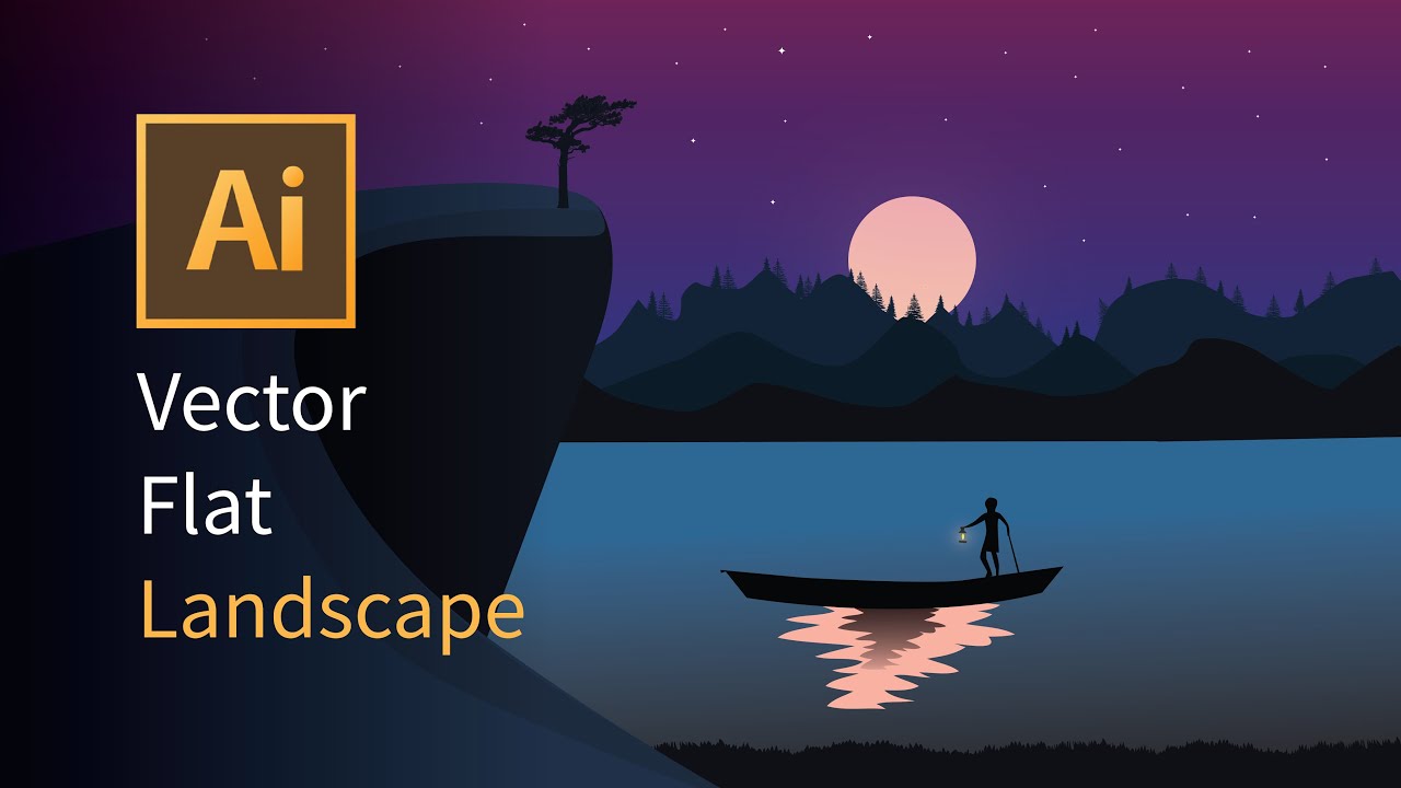 Adobe Illustrator CC Tutorials -Beautiful  Landscape Vector Illustration