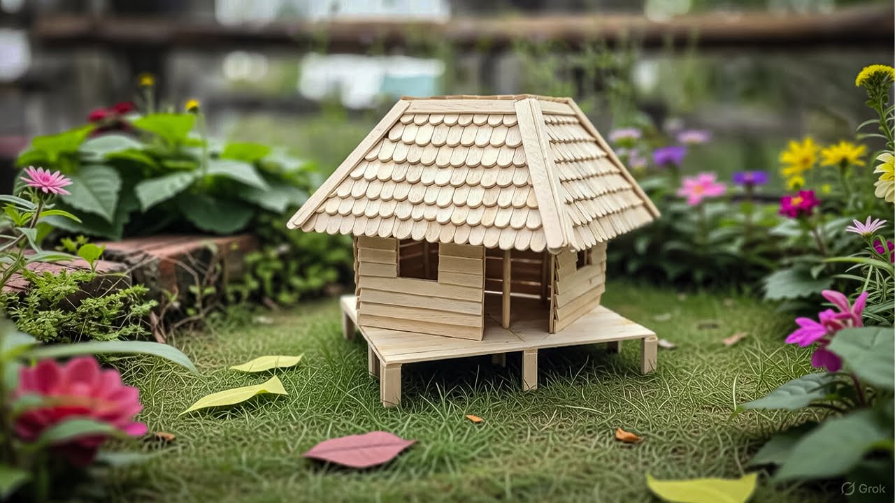 DIY Adorable Diamond-Shaped Mini House from Popsicle Sticks – Super Simple & Unique Design!