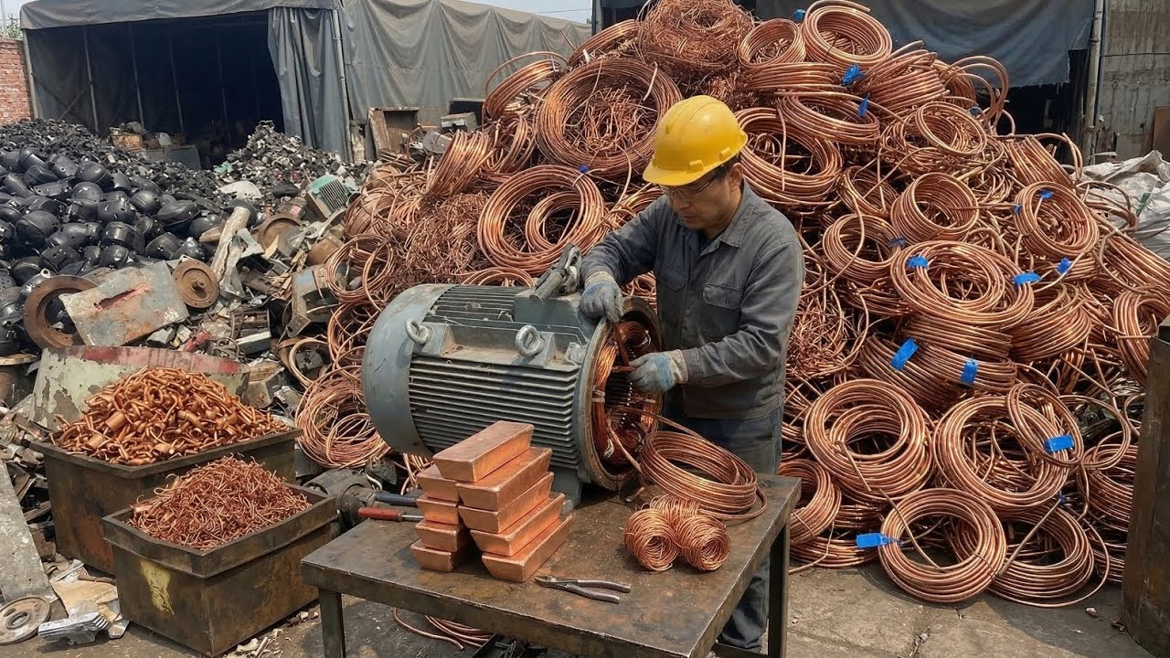 Incredible Process High-Value Copper Extraction from Scrap Motors | Full Recycling Process