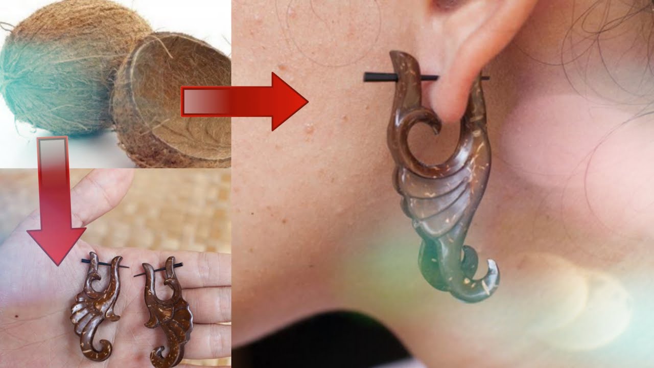 Coconut shell earrings / incredible coconut shell products / incredible technology / Handcrafting