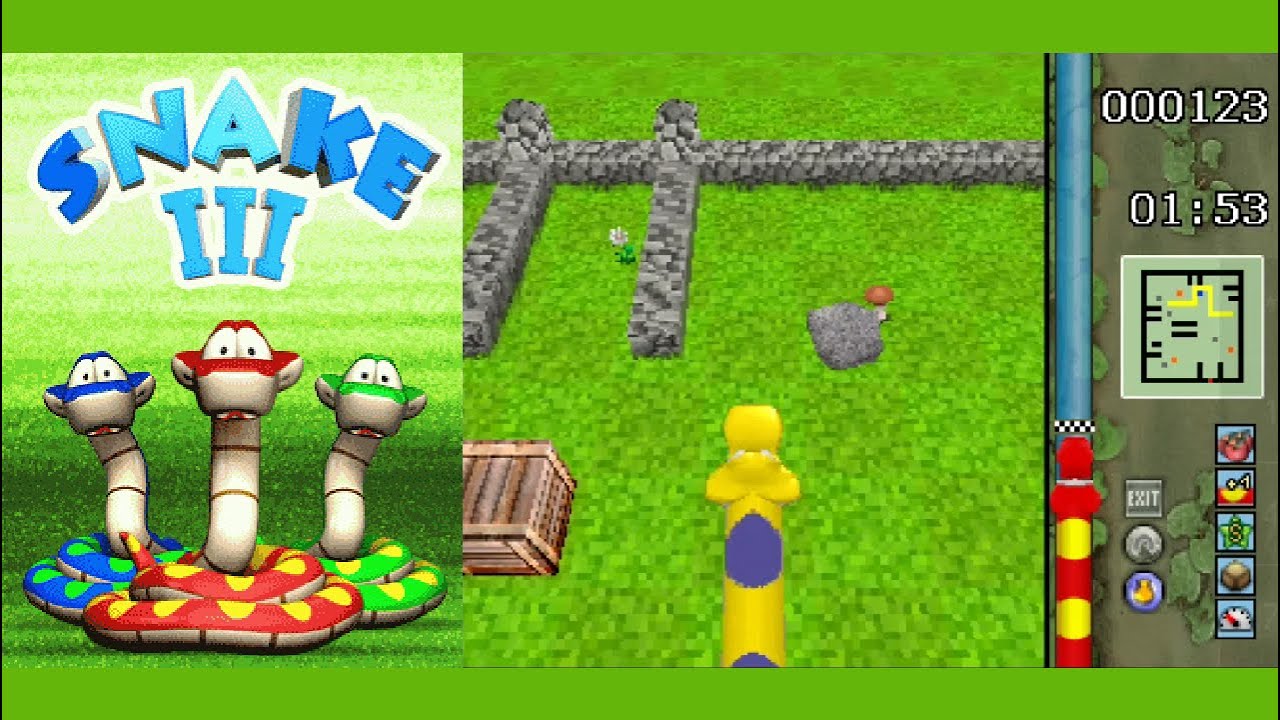 Snake III 3D - Прохождение Java игры (Приключение только уровень 1, 3D вид сзади)