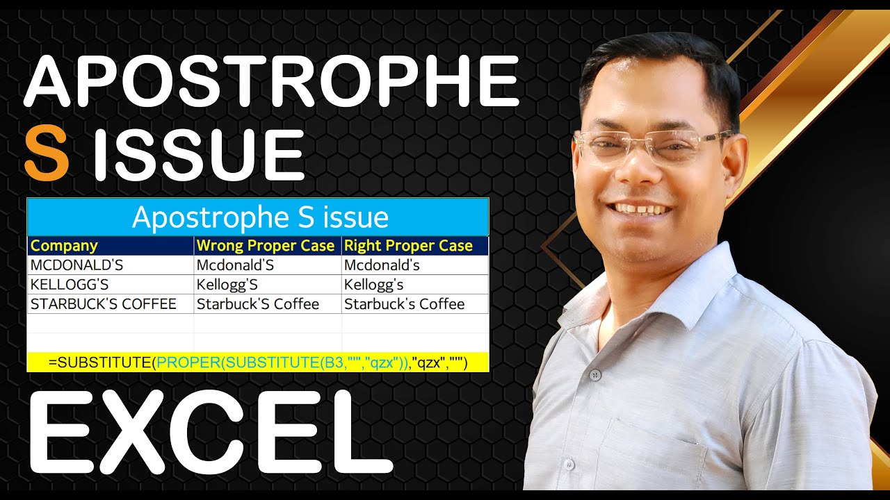 Apostrophe S issue in Microsoft Excel