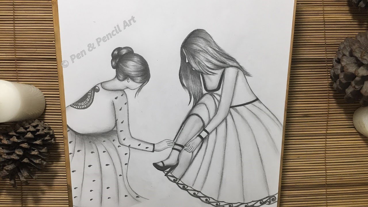 Friendship Day Drawing || How to Draw A Best Friends || Beautiful Girl Pencil Sketch Drawing