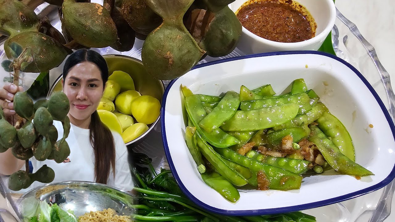 ผัดถั่วลันเตาซุปผักใส่ไข่ น้ำพริกปลาร้าคลุกข้าว ผักสดๆกรอบๆอร่อยค่ะ