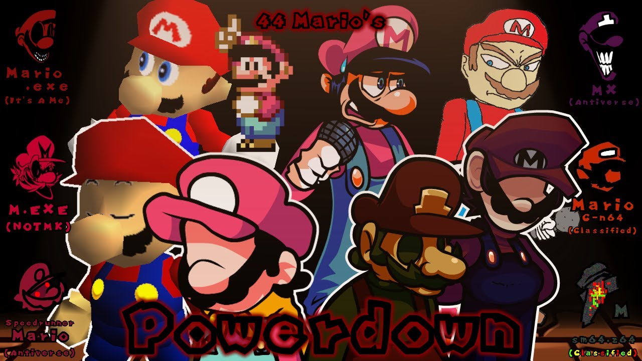 FNF - PowerDown v2 / 44 Mario's (Mario's Madness V2/Only Mario's/PowerDown)