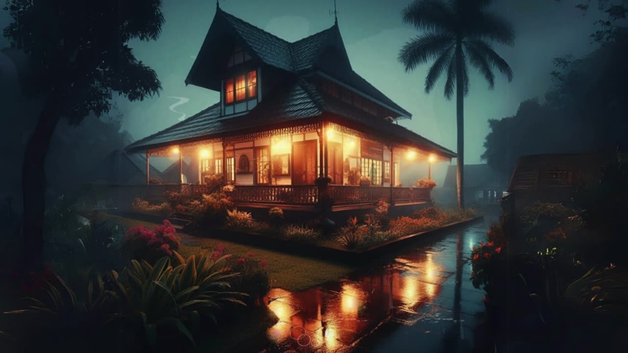 Nostalgic Raining Teratak Bonda Malay House | Lofi Music | Relxing | Study | Night Rain | Calm