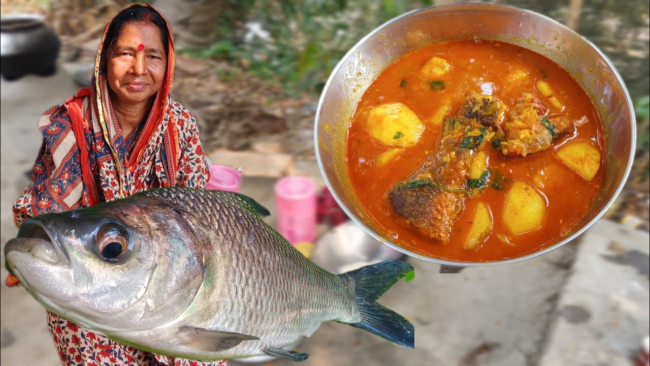 পুকুর থেকে ১কেজি সাইজের কাতলা মাছ ধরে বড় আলু দিয়ে স্পেশাল ঝোল রান্না করলাম। Katla Fish Recipe 
