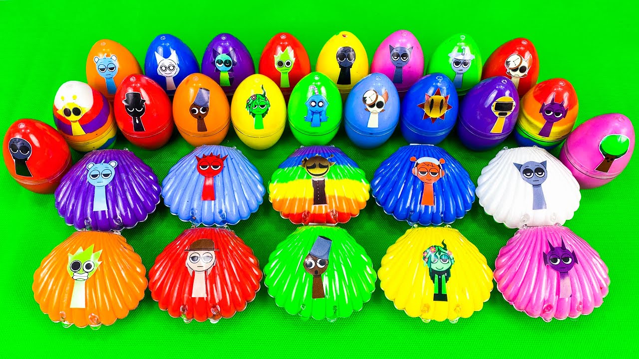 Incredibox Sprunki Slime Surprise! ASMR Clay Unboxing Characters in Rainbow Eggs & Shell