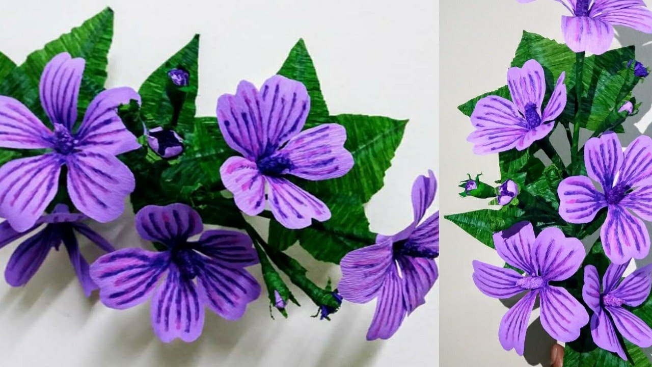 zebrina hollyhock tutorial/ malva zebrina hollyhock flower/how to make crepe paper hollyhock flower