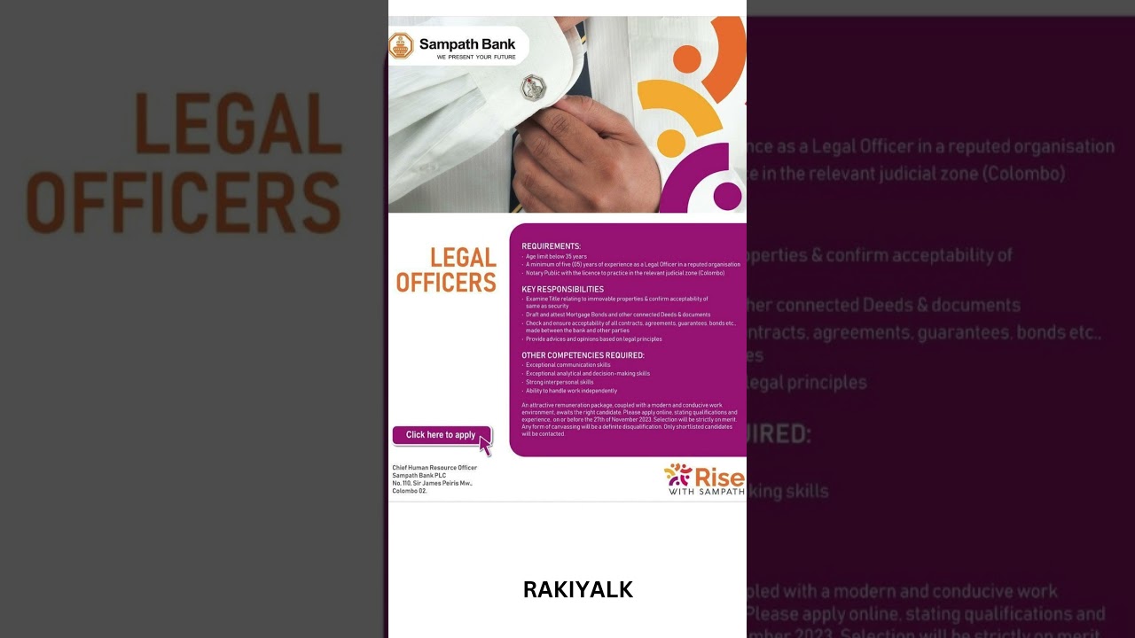 Legal Officer | Sampath Bank