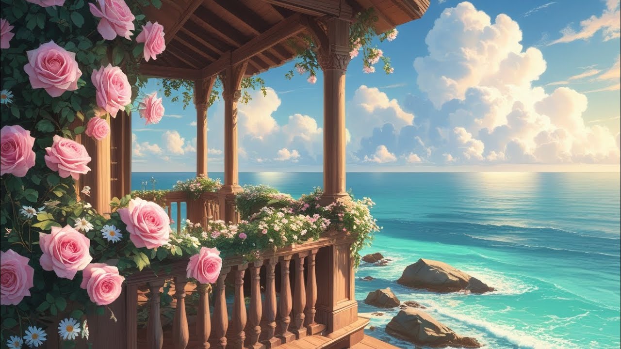 Relaxing & Calm Music 🍃 Serene Seaside with Blooming Roses | Deep Relaxation and Peaceful Sleep