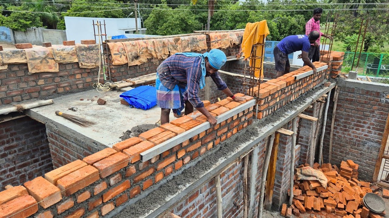 Techniques To Construction of 2BHk Roof Level Brickwork Accurate Build with Cement Mixer