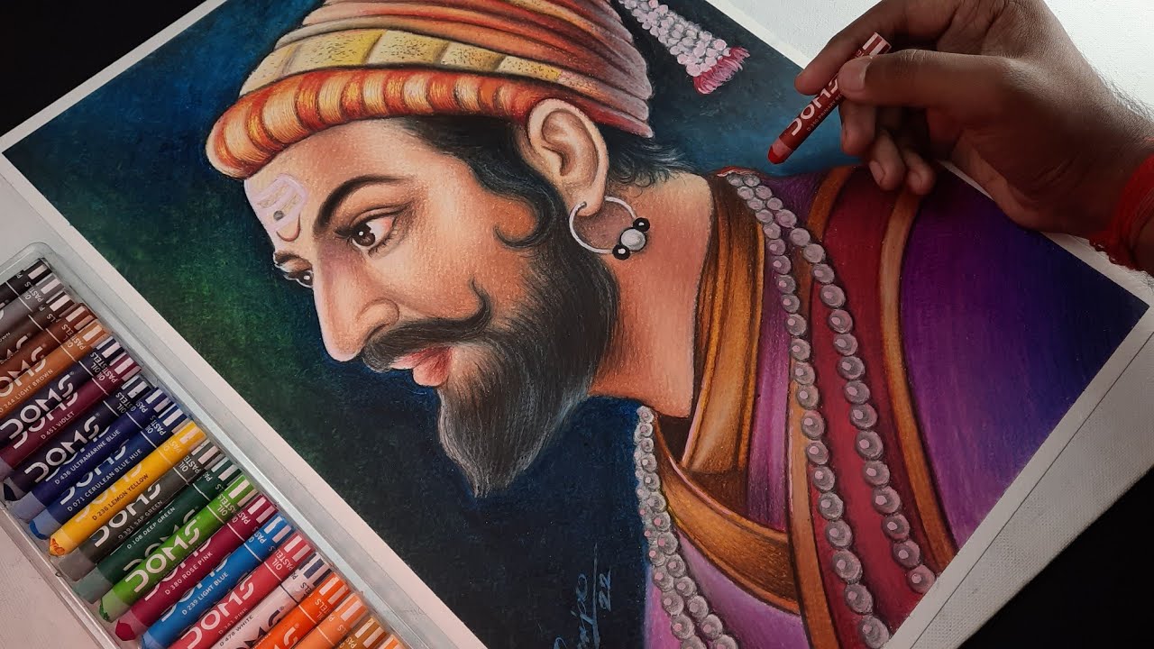 Shivaji Maharaj drawing,  Chatrapati Shivaji Maharaj drawing with Oil pastel |  part - 3