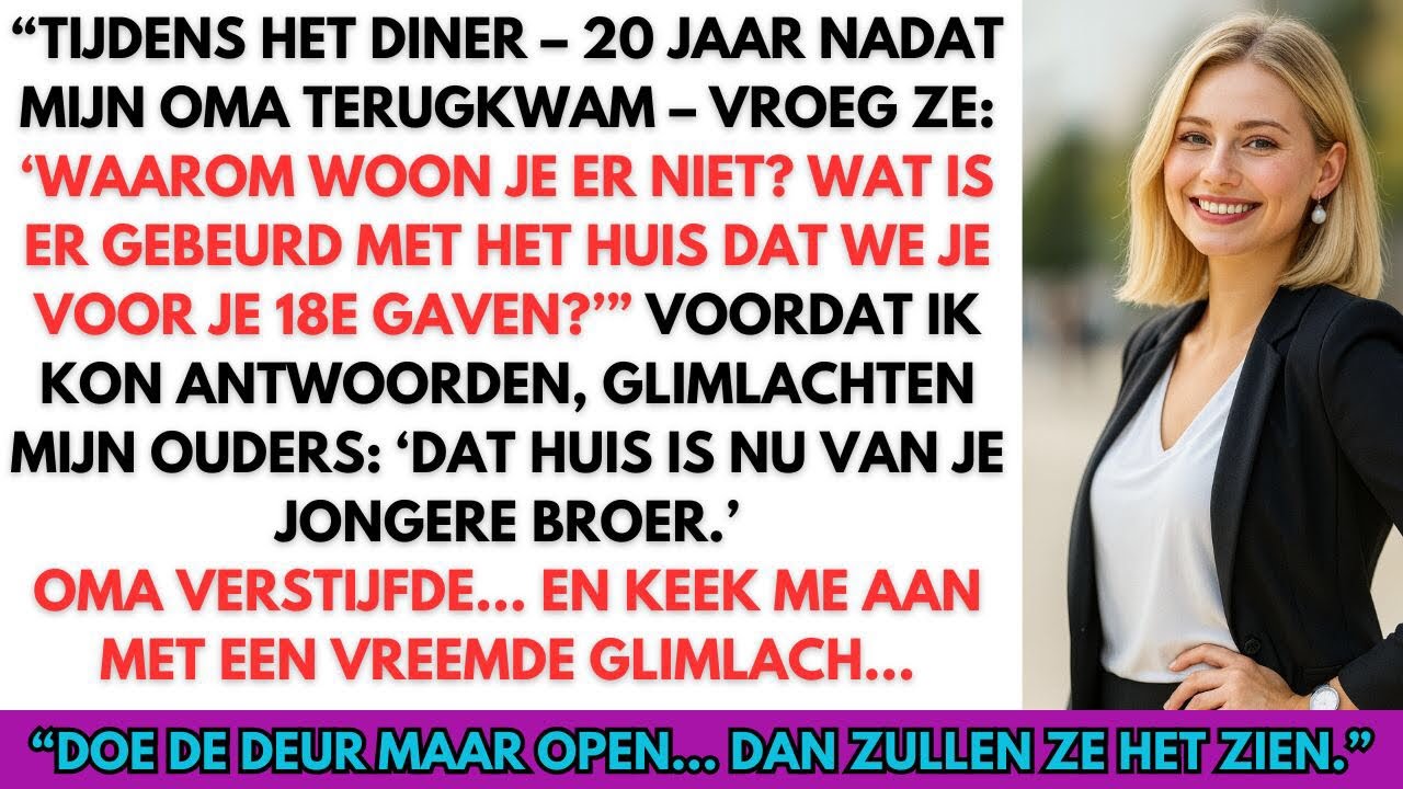 “Tijdens het diner, 20 jaar na oma’s terugkeer, ontdekte ik de waarheid over mijn huis…”