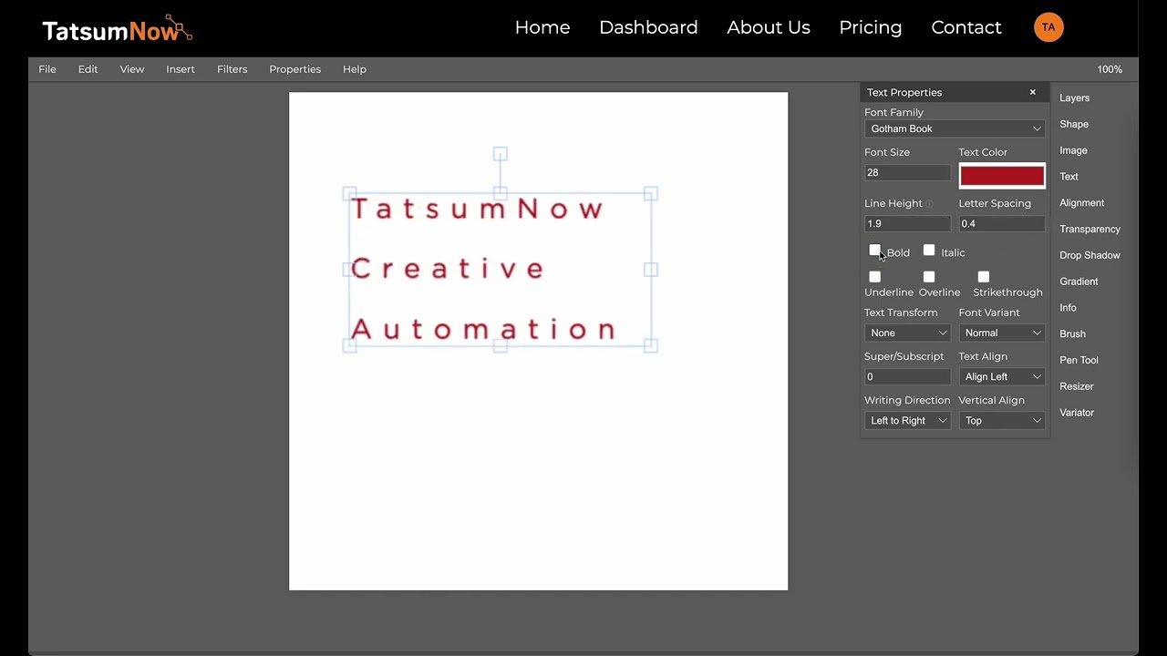 How to Add Text and Change Text Properties | TatsumNow Creative Automation