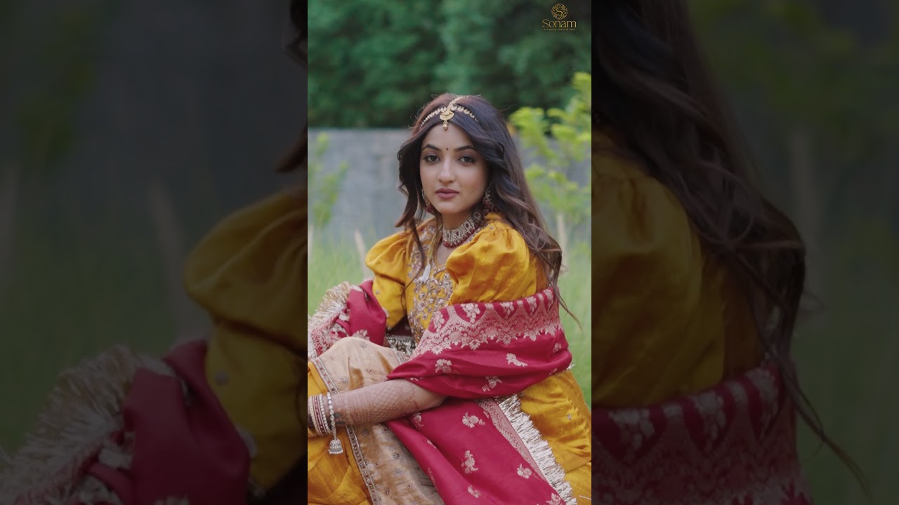Illuminate Your Haldi Ceremony: Mustard Raw Kurta with Red Banarasi Dupatta and Gota Patti Elegance