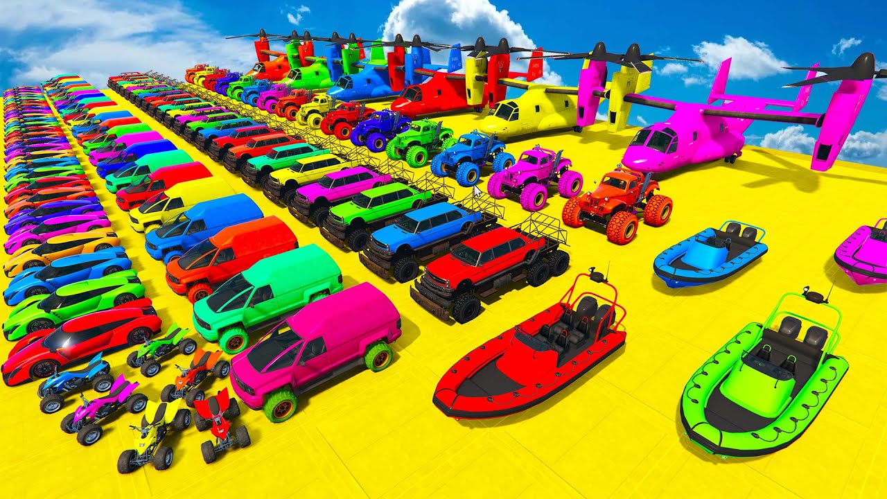 🚗GTA V Spiderman McQueen Cars 2 Vs Mack Truck Mega Ramp - Superheroes car Racing Gameplay