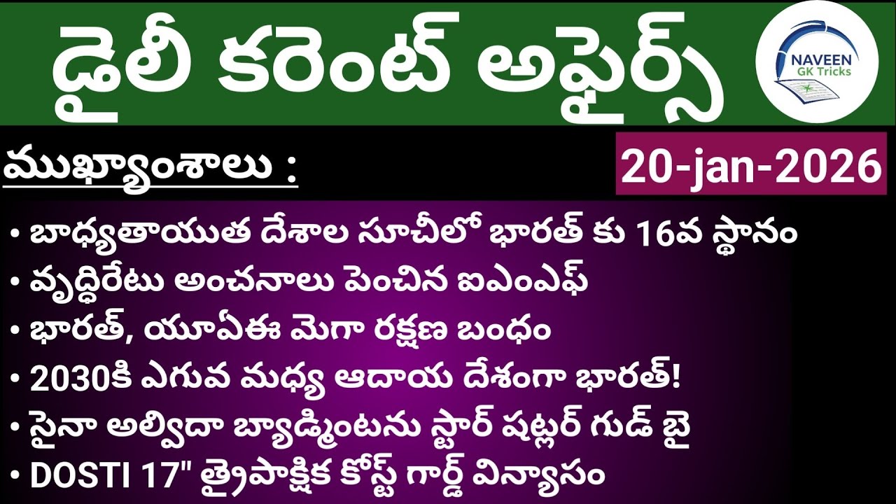 (20/01/2026)Daily Current Affairs by Naveen Gk Tricks|Telugu|Latest GK &News Updates#currentaffairs
