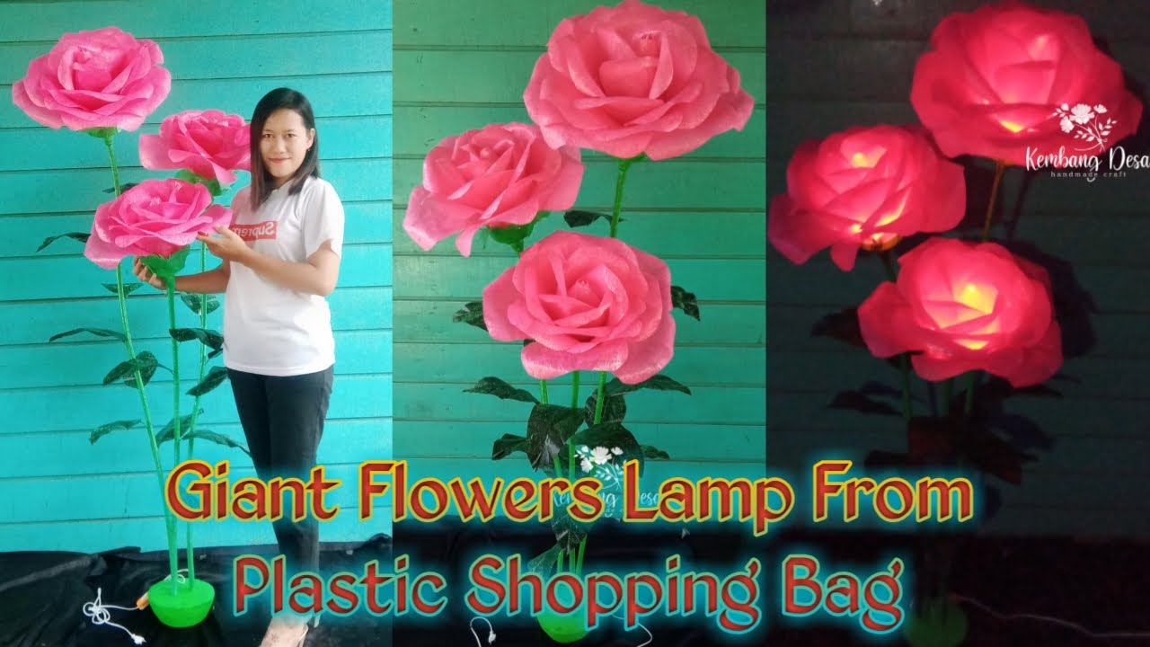 Giant flowers lamp from plastic shopping bags || Bunga Lampu dari plastik kresek