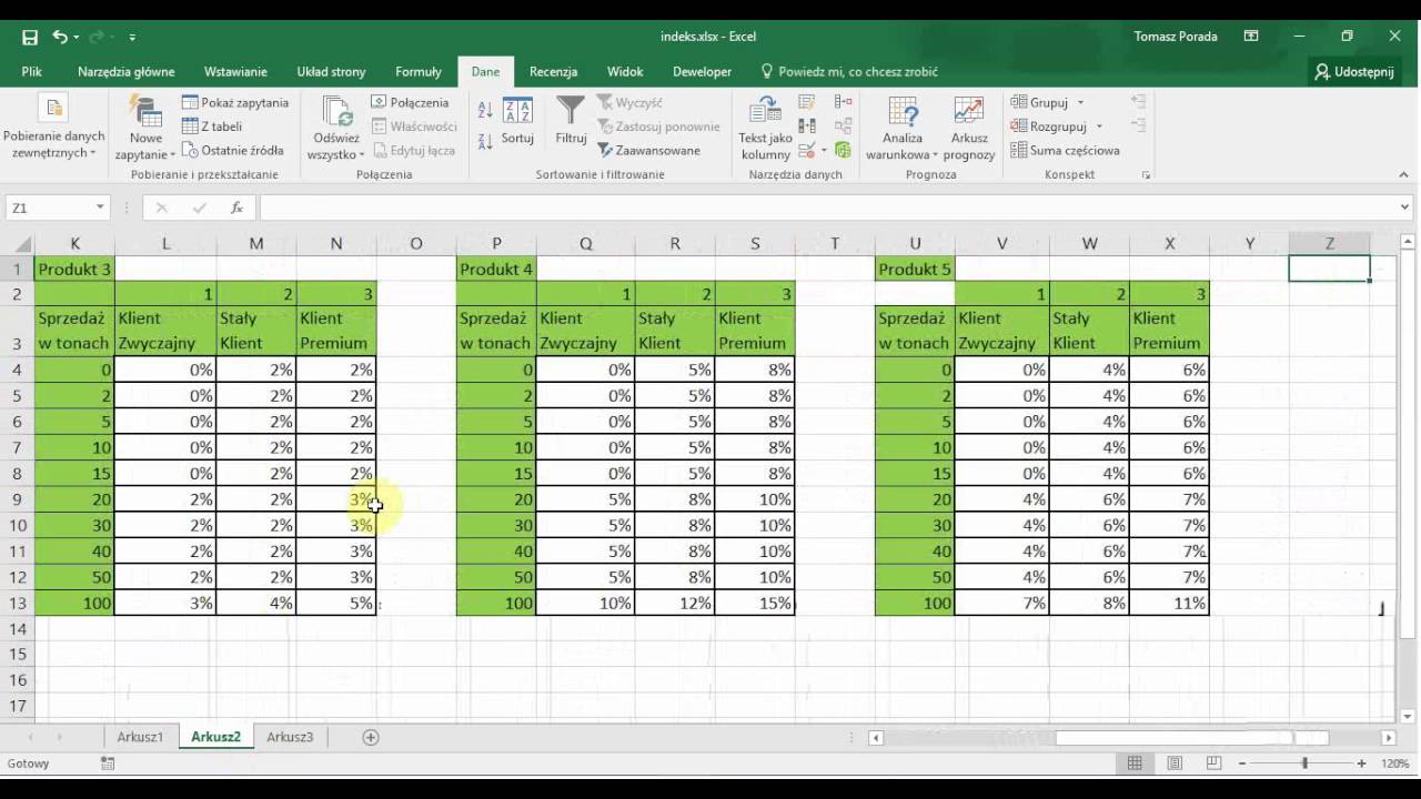 Excel - funkcja INDEKS i PODAJ.POZYCJĘ