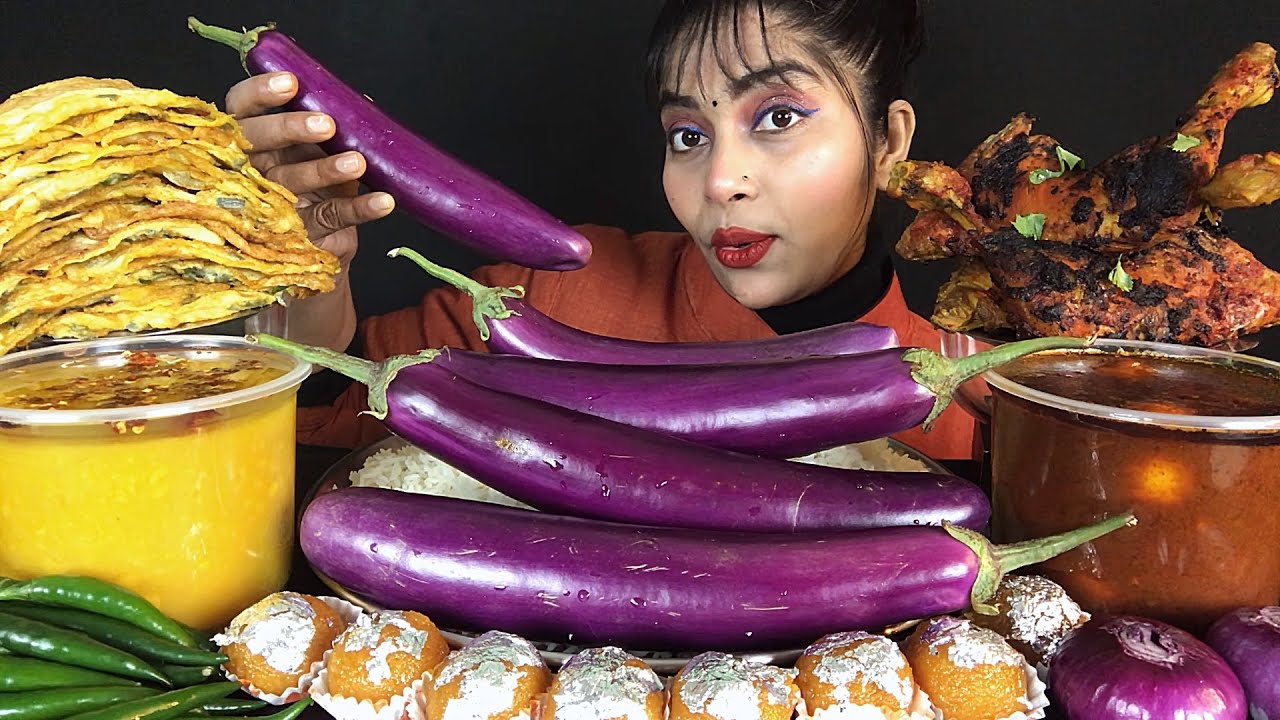 EATING BHAT TANDOORI CHICKEN EGG CURRY DAL BAINGAN BHARTA LADDU EGG OMELETTE | ASMR BIG BITES SHOW
