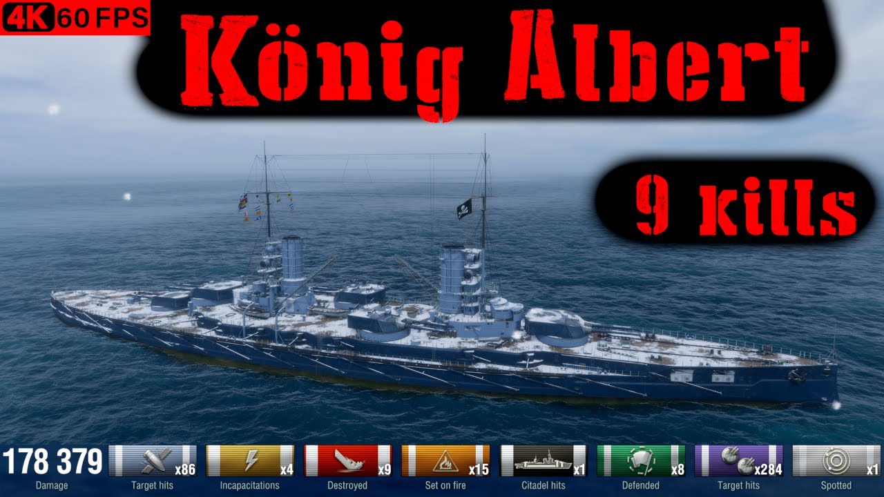 World of Warships K&ouml;nig Albert Replay - 9 Kills 178.4K DMG(Patch 12.8.0)
