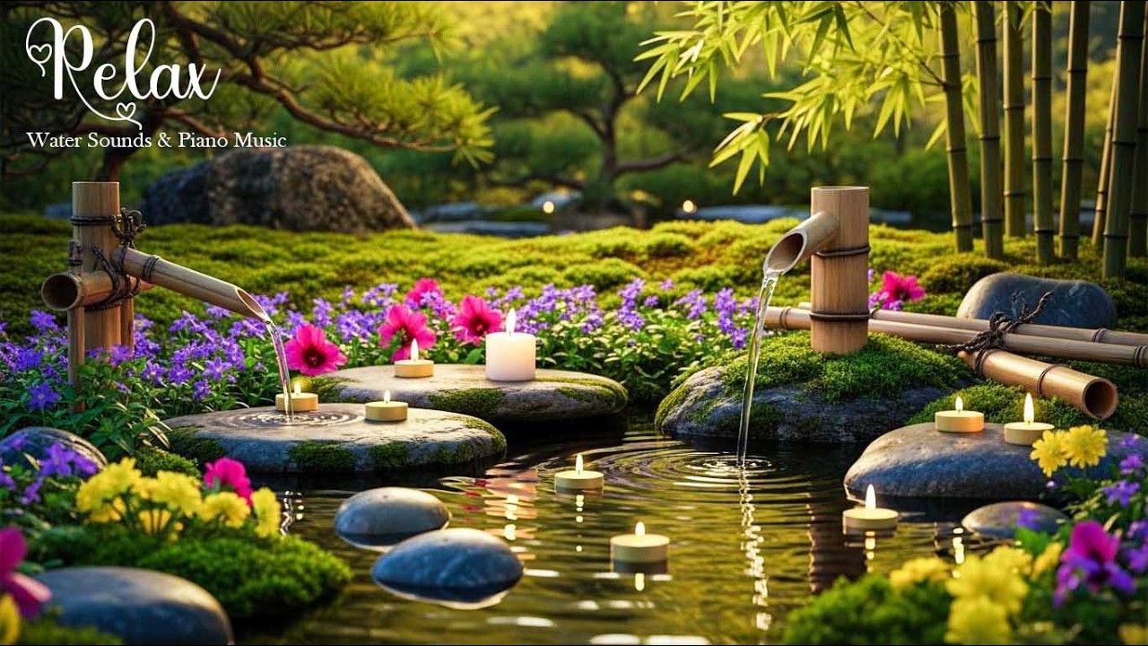 Relaxing Sleep Music with Bamboo Water Sounds 🌿Soothing Piano Music Calm Anxiety & Depression, Spa