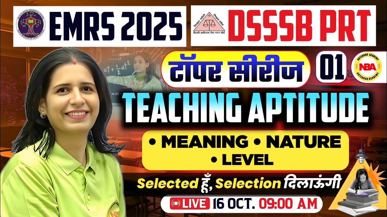 EMRS 2025 |DSSSB PRT Teaching Aptitude Practice Set 1 ITeaching-meaning,nature & levels by Mannu Mam