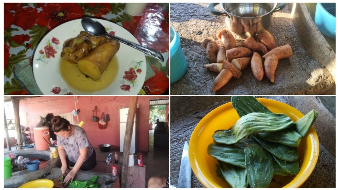 Pelando nopales con mi hija#cosiendo unos ricos camotes😋