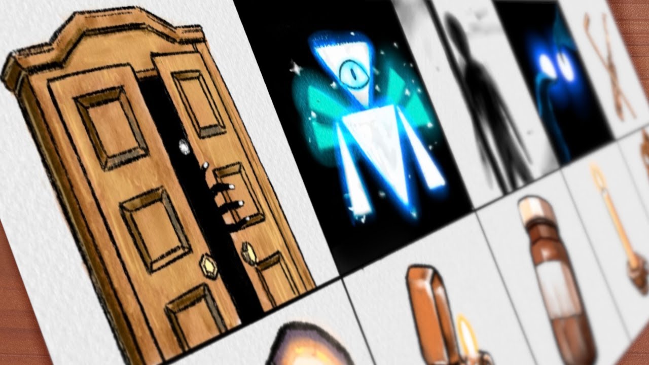 Drawing Roblox Doors Jumpscares Monsters Hyde, Guiding Light, Shadow, and Jaff /  Items