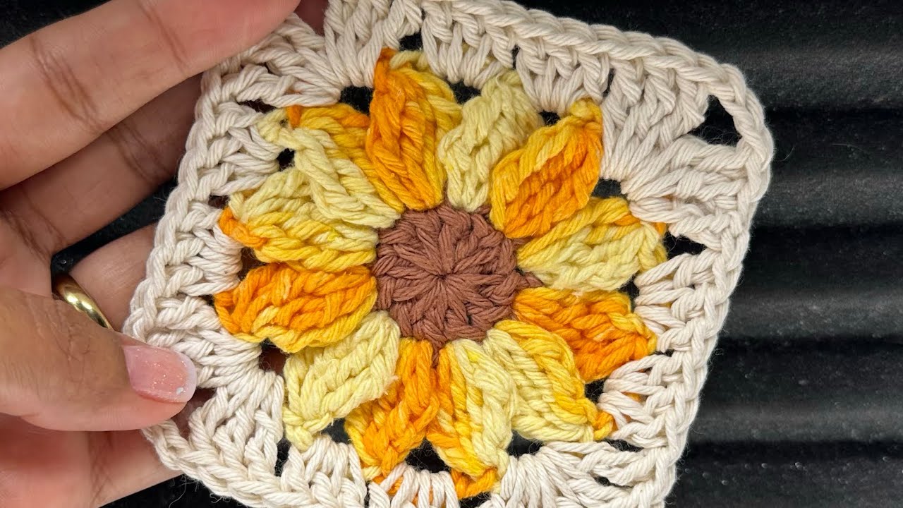Square Girassol de crochê aula passo a passo completa
