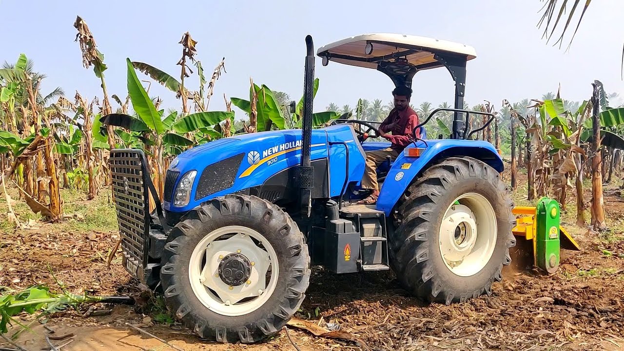 New Holland 9010 (90hp) 4wd Tractor banana mulching performance | Saraswati banana rotary tiller| AI