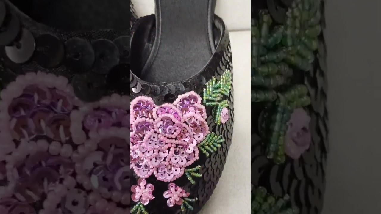 Ladies Vintage Silk and Satin Sequins Slippers Sparkling Fashion Mules